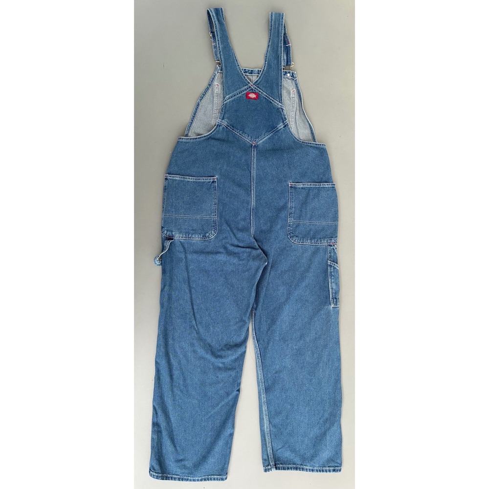 Vintage Dickies Mens Denim Bib Overalls Medium Wash Blue Cotton Workwear 36x30 - Picture 2 of 8
